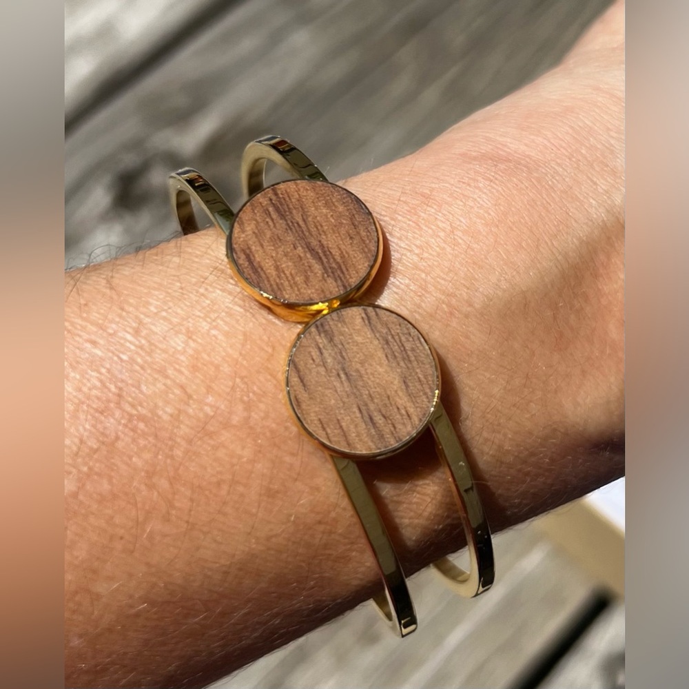 Woodstone Olivia Walnut Gold Bangle. On website for $99.